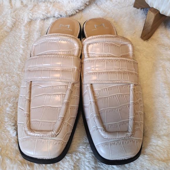 Marc Fisher Flyta Croc Embossed Leather Loafer Mule Square Toe Natural NWOT Sz 9 - Picture 4 of 10